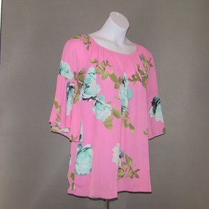 XL PINK FLORAL LONG FLOWY LOOSE FITTING TUNIC